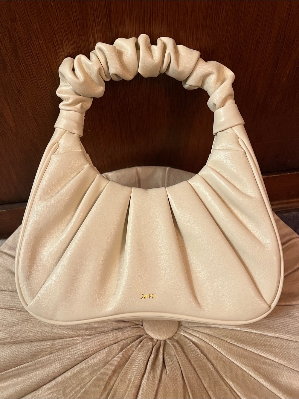 JW PEI Beige Ruched Handle Shoulder Bag